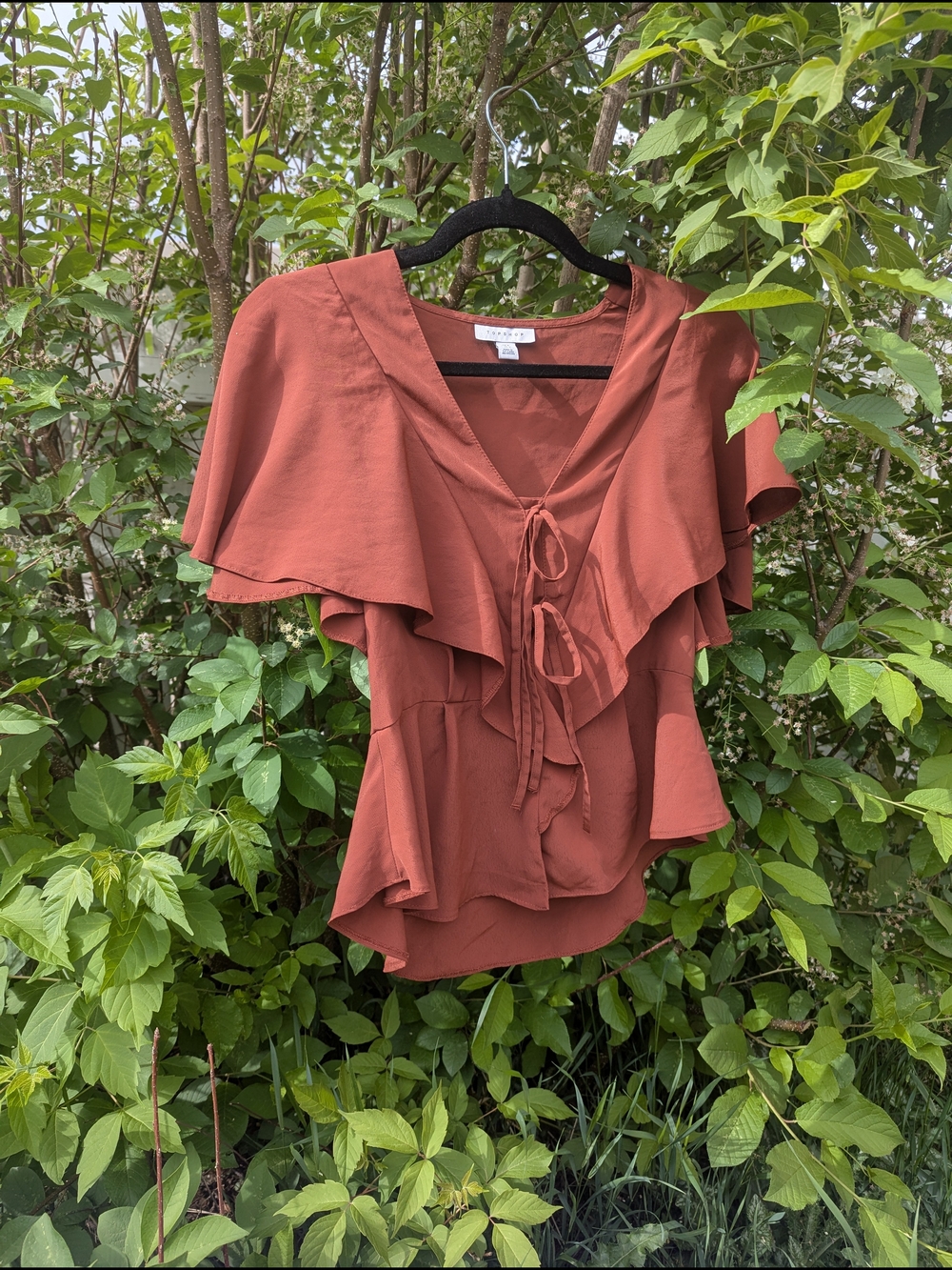 Women's Rust Ruffle Tie-Front Top - Picture 3 of 13